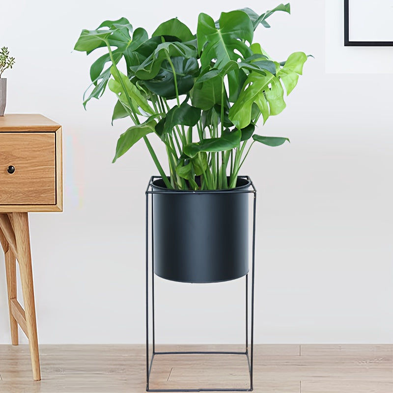 Metal Indoor Plant Stand | Modern Black Powder Coated Rectangular Plant Holder In Two Heights
