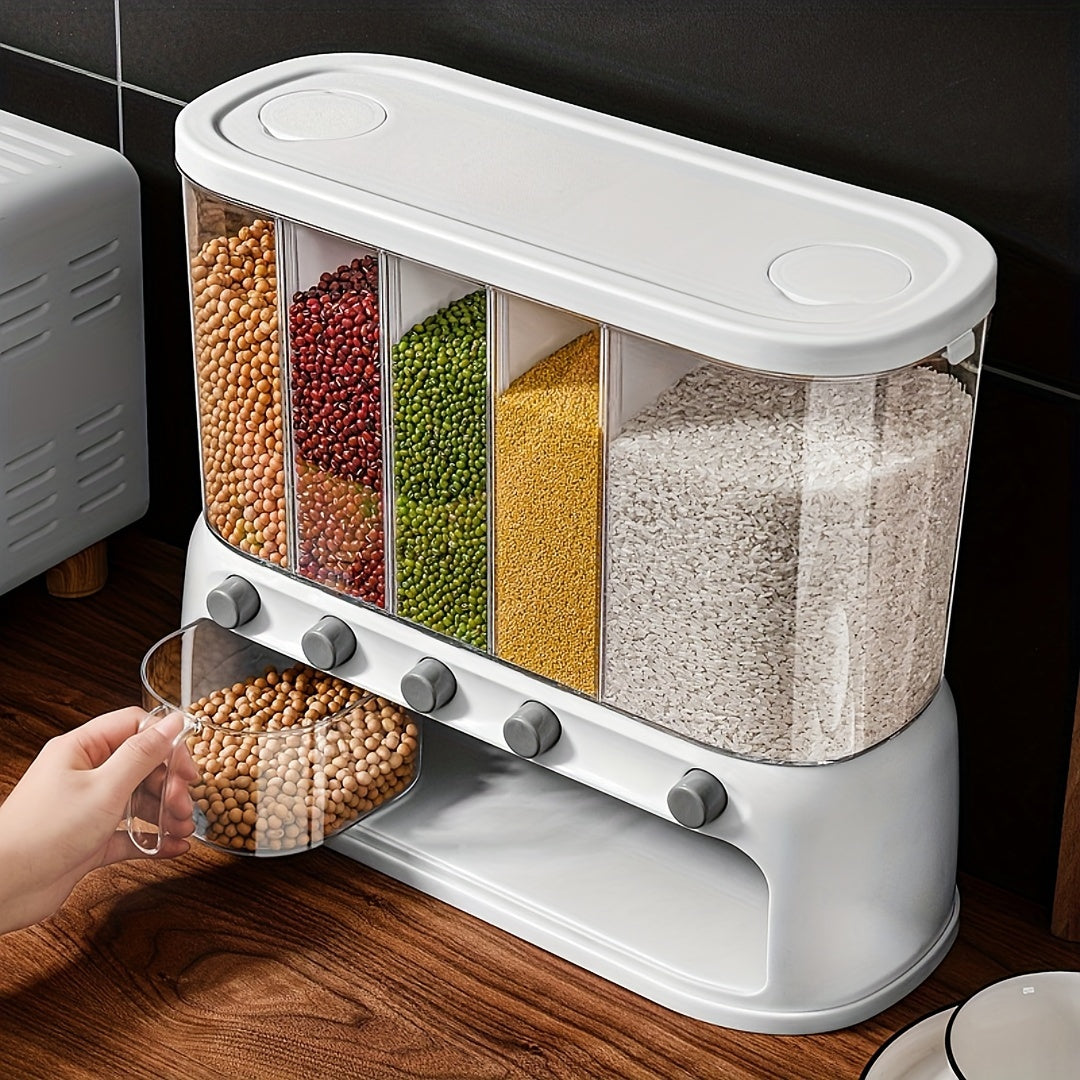 Multi Compartment Grain Storage Container | Airtight Pantry Organiser With A Flip Top Lid Design