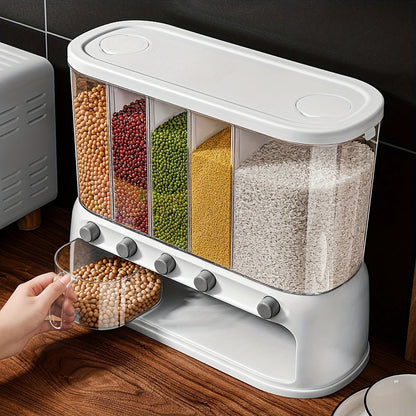 Multi Compartment Grain Storage Container | Airtight Pantry Organiser With A Flip Top Lid Design