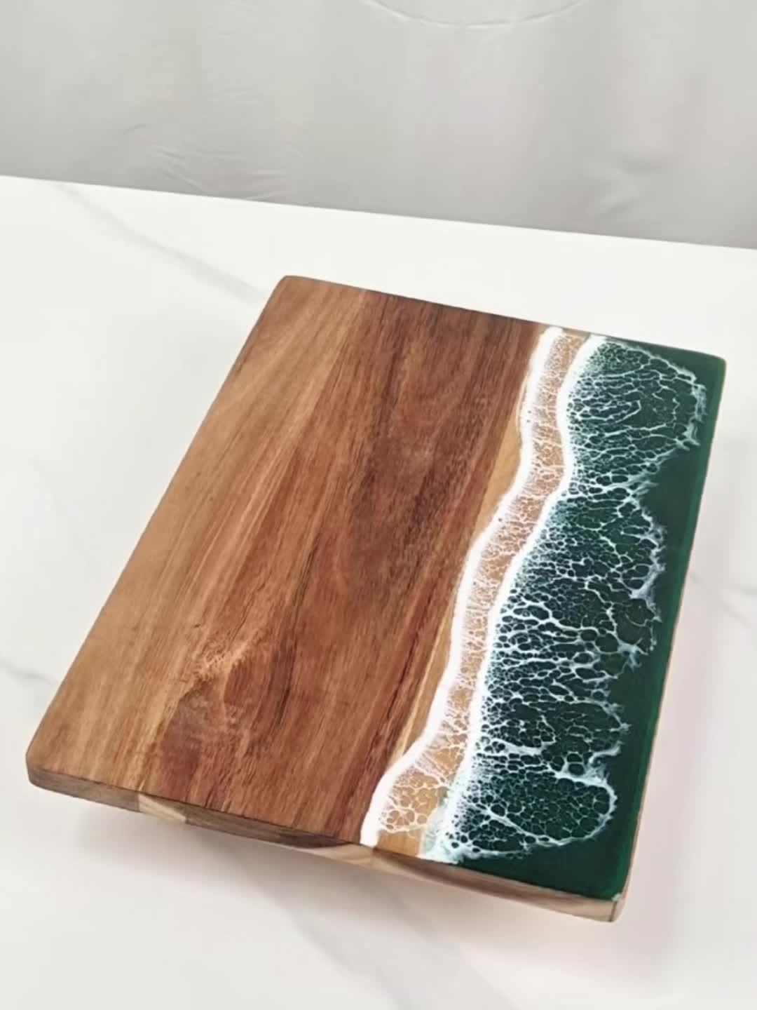 Wave Resin Cutting Board | Ocean Inspired Acacia Wood Cheese and Charcuterie Serving Board