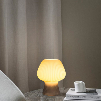 Vintage Bedside Table Lamp | Ribbed Glass Mushroom Lamp In Two Different Design Variations