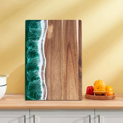 Wave Resin Cutting Board | Ocean Inspired Acacia Wood Cheese and Charcuterie Serving Board