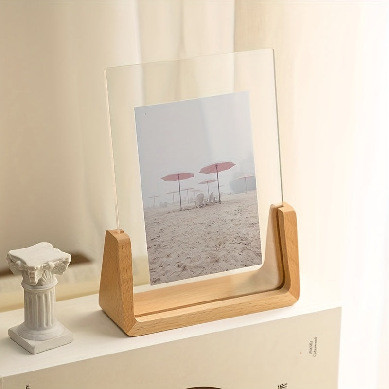 U Shaped Acrylic and Wood Photo Frame | Modern Minimalist Freestanding Picture Display Stand