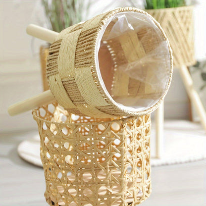 Bohemian Bamboo Woven Flower Stand | Handcrafted Rattan Planter Basket With Solid Wooden Legs