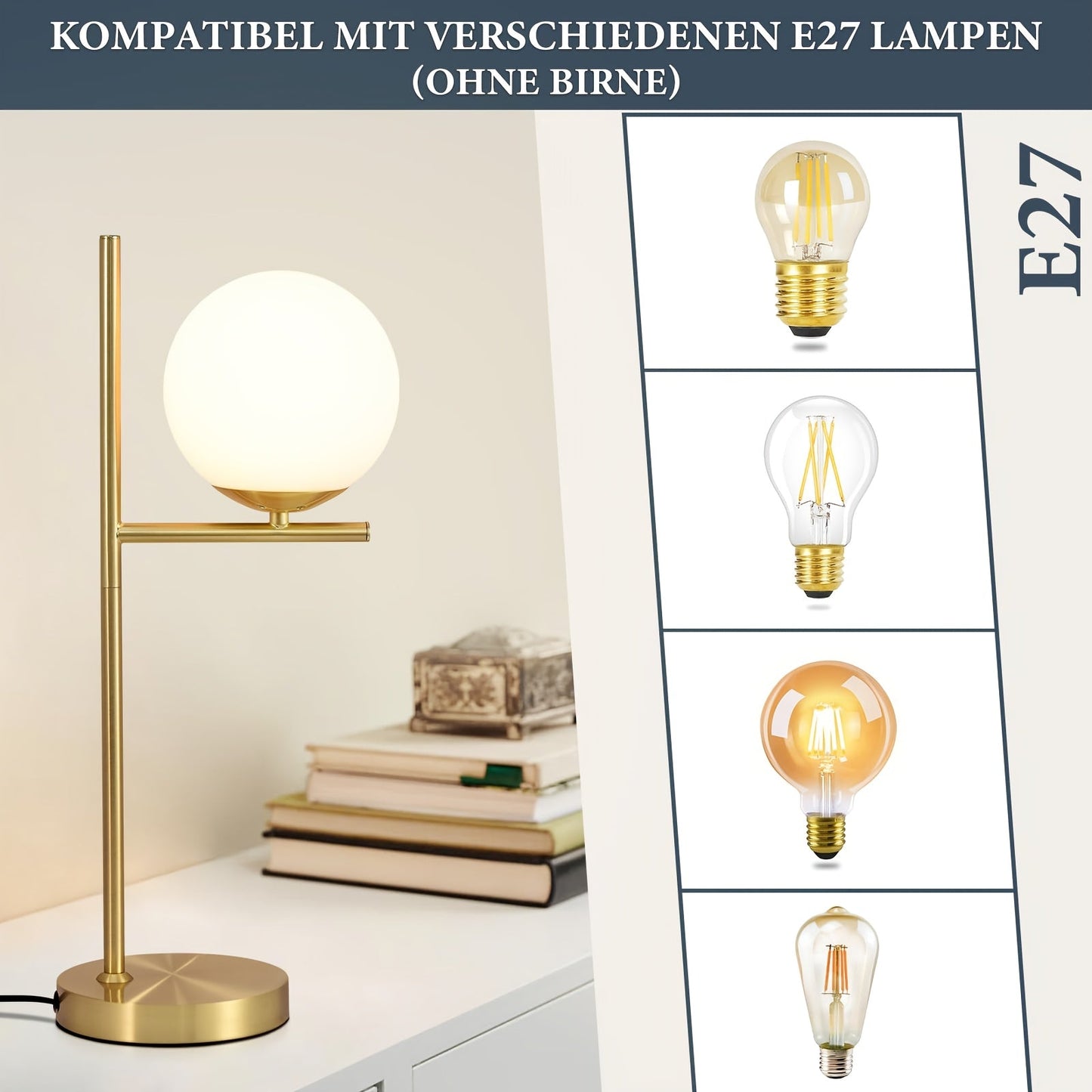 Modern Golden Table Lamp | Frosted White Glass Globe Design In A Single or Double Globe Form