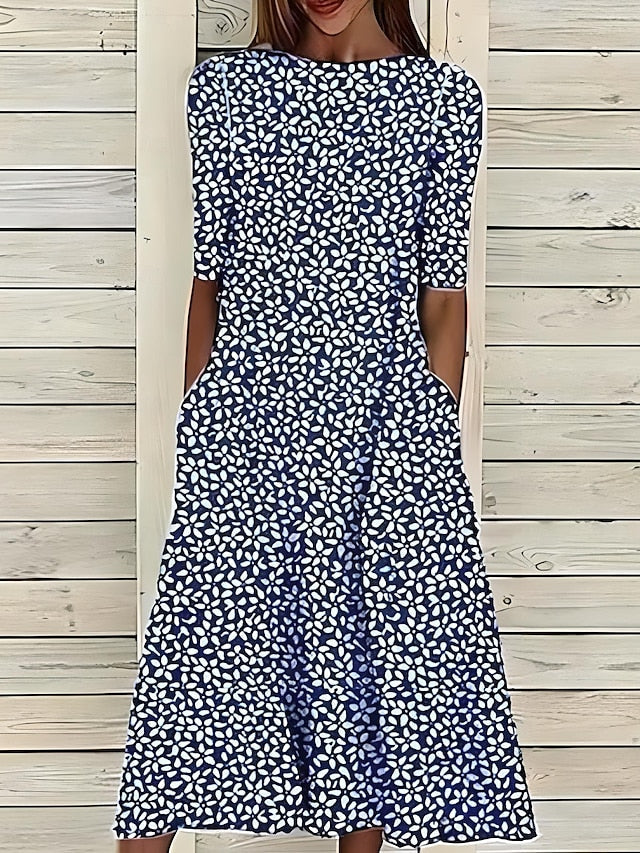 Coastal Bloom Floral A-Line Midi Dress
