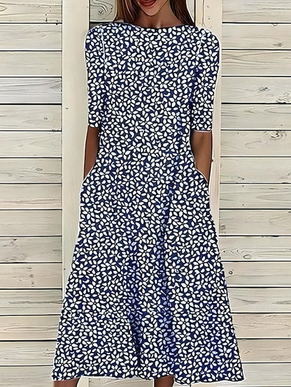 Coastal Bloom Floral A-Line Midi Dress