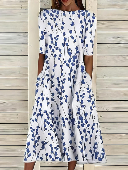Coastal Bloom Floral A-Line Midi Dress