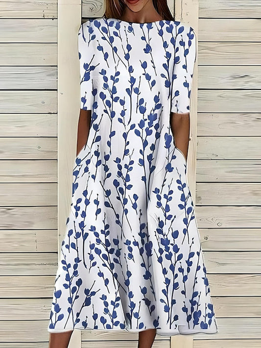 Coastal Bloom Floral A-Line Midi Dress