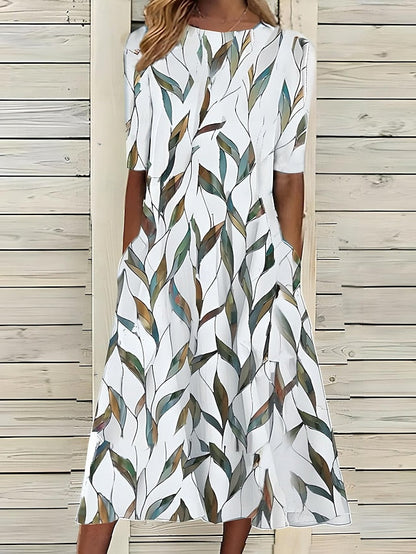 Coastal Bloom Floral A-Line Midi Dress