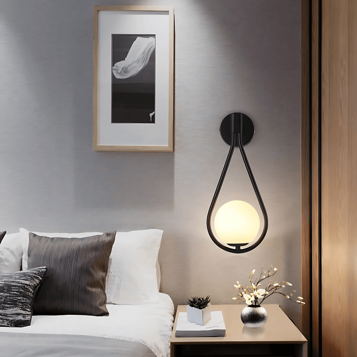 Droplet Wall Light | Modern Teardrop Wall Lamp In A Brushed Brass or Satin Black Metal Finish
