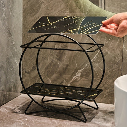 Double Tiered Bathroom Organiser | Stylish Metal Cosmetic And Skincare Shelf With Cat Ear Base