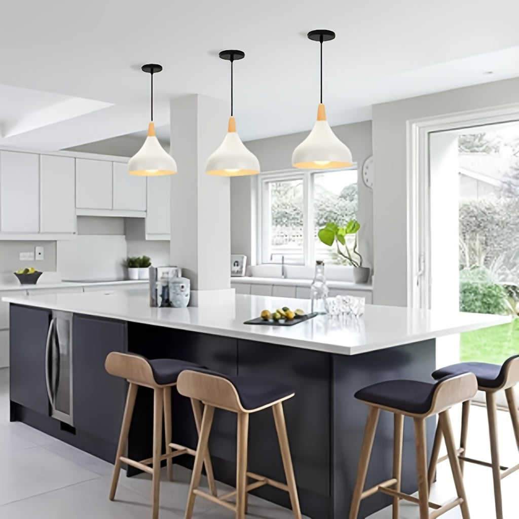 Modern Teardrop Pendant Light | Metal and Wood Hanging Ceiling Lamp In Nine Bold Shade Colourways