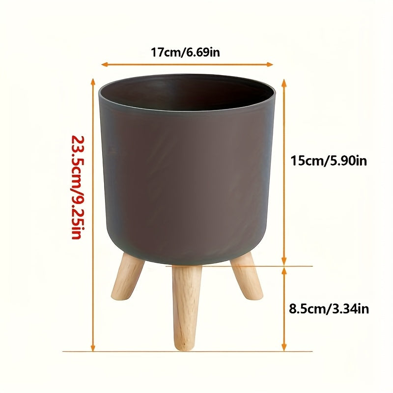 Modern Round Planter With Wooden Legs | Indoor and Outdoor Plant Pot In Three Round Pot Sizes