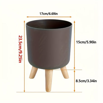 Modern Round Planter With Wooden Legs | Indoor and Outdoor Plant Pot In Three Round Pot Sizes