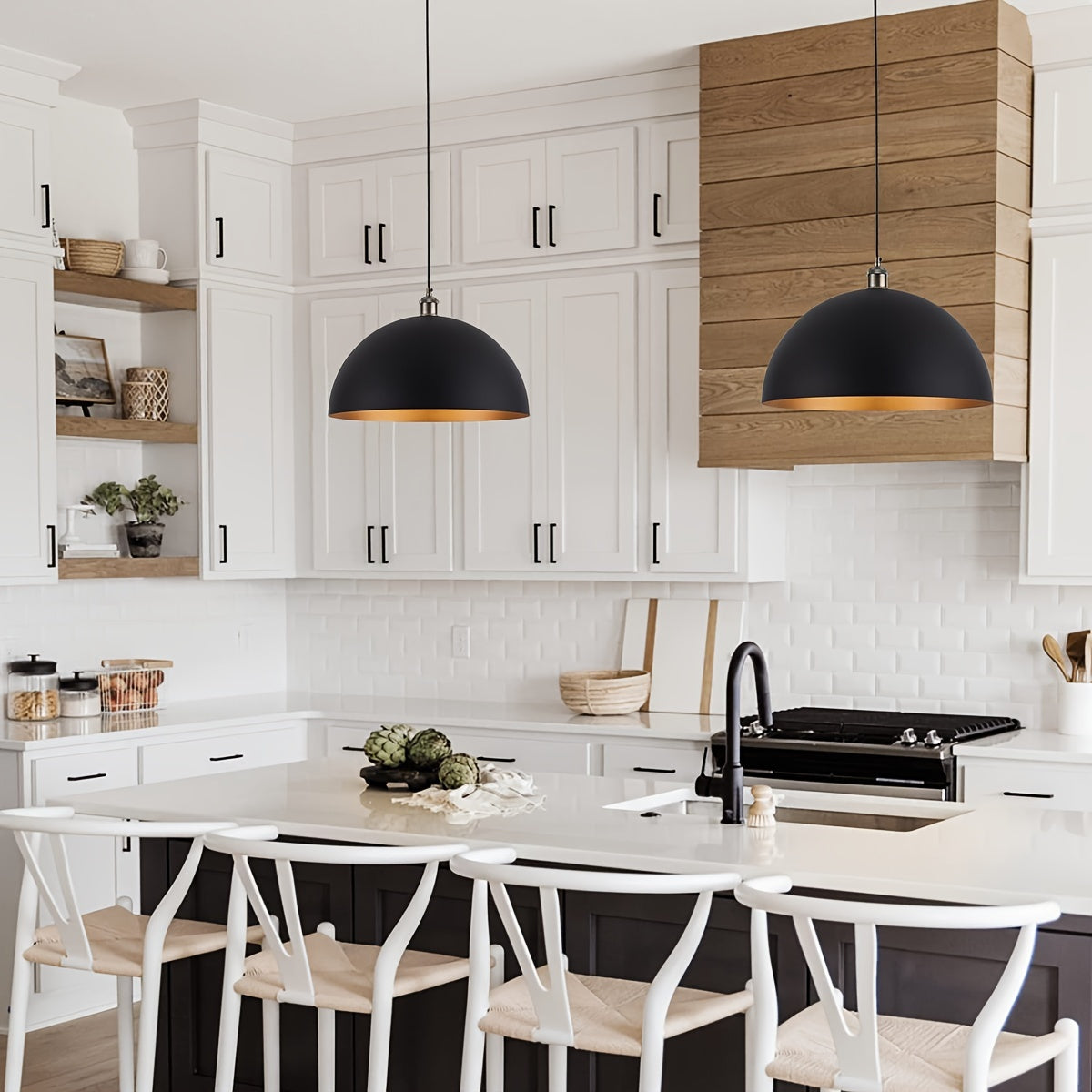 Vintage Industrial Dome Pendant Light | Black and Gold Iron Shade For Kitchens, Bars and Cafes