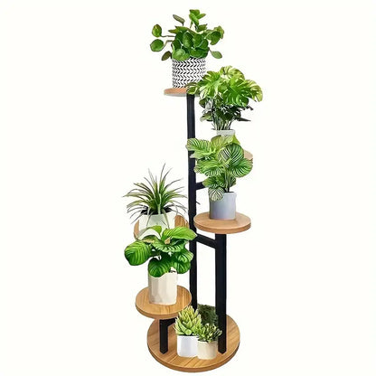 Leafspire 6 Tier Round Plant Stand | Wooden Corner Display Shelf For Indoor Plant Collections