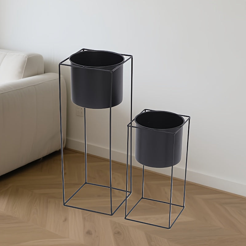 Metal Indoor Plant Stand | Modern Black Powder Coated Rectangular Plant Holder In Two Heights