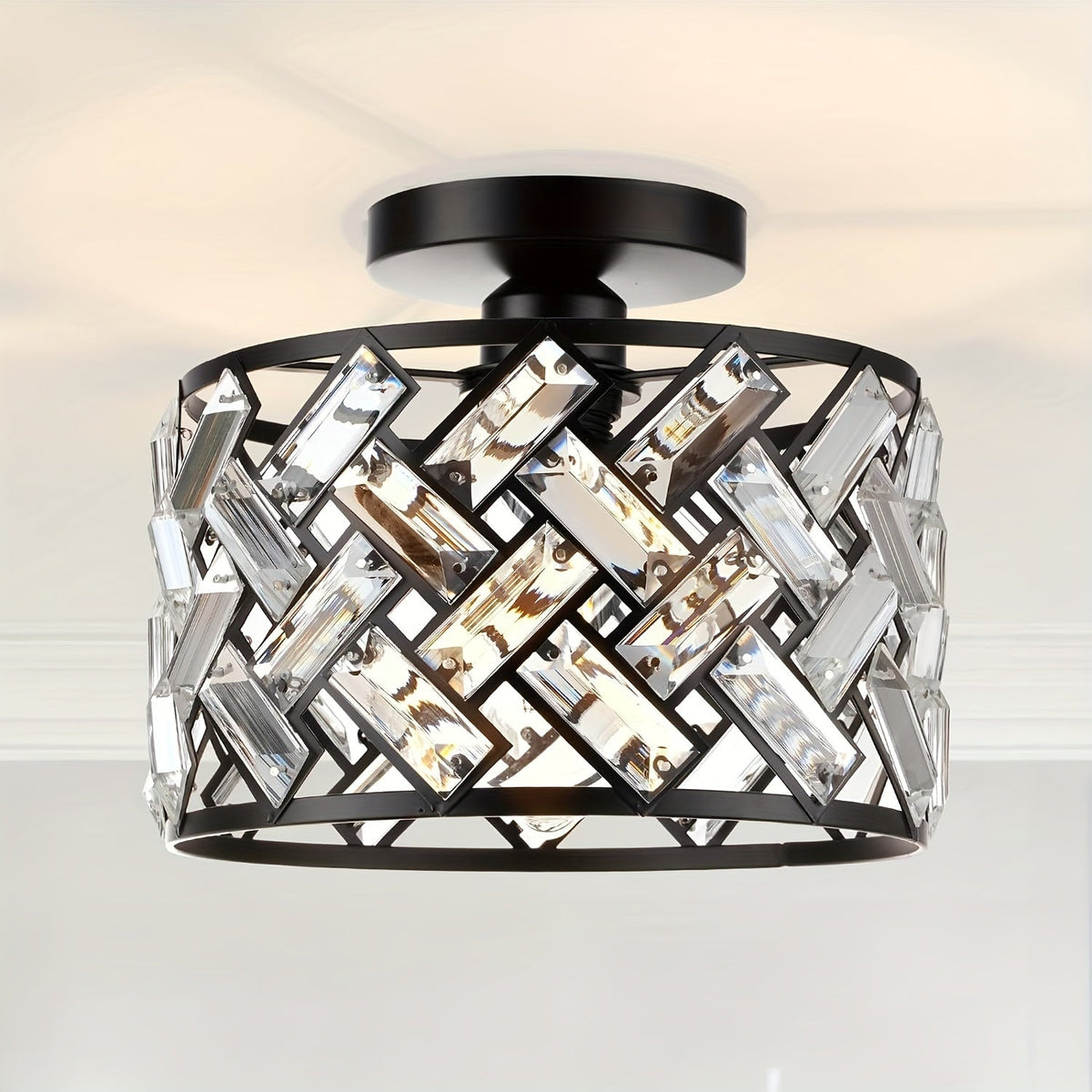 Modern Crystal Semi Flush Mount Ceiling Light | Elegant Decorative Fixture For Low Ceilings