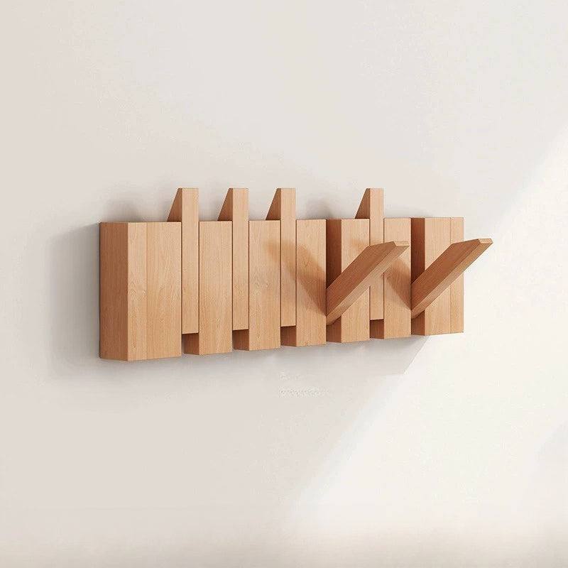 Wooden Wall Hooks | Foldable Piano Key Design Coat Hanger Rack With Six Fold Down Wall Pegs
