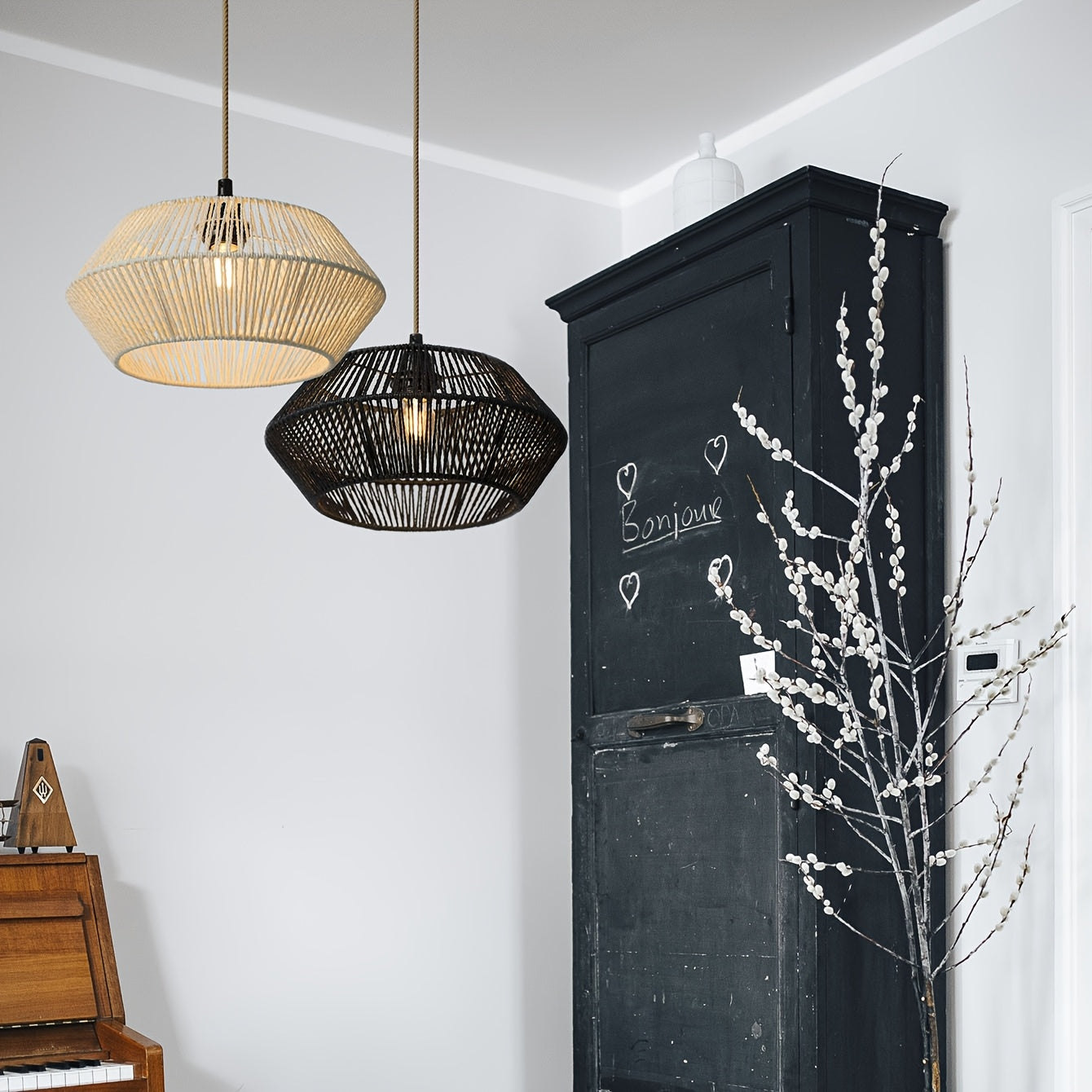 Handwoven Paper Rope Pendant Shade | Modern Natural Geometric Woven Shade, 32 Centimetres Wide