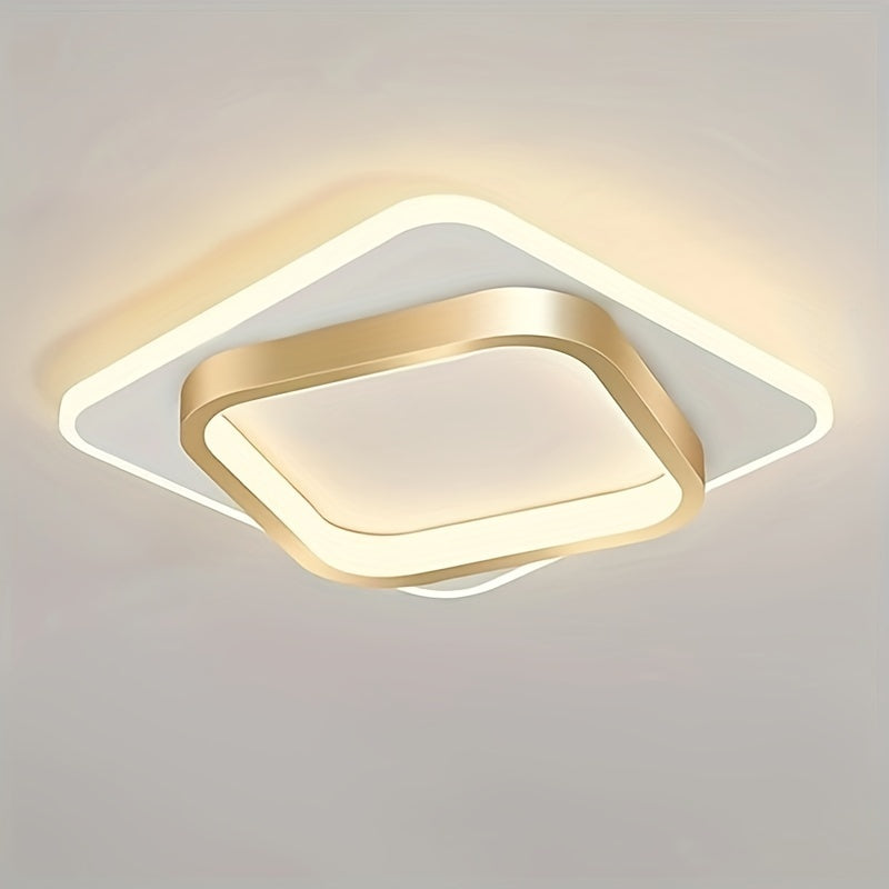Modern Square LED Ceiling Light | Minimalist Geometric Flush Mount In A Polished Metal Finish