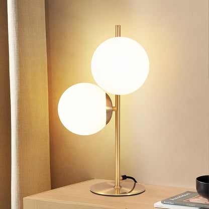 Modern Golden Table Lamp | Frosted White Glass Globe Design In A Single or Double Globe Form