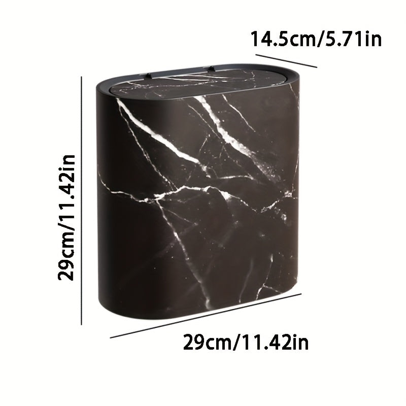 Marble Pattern Trash Can | Modern Bathroom and Kitchen Bin With Lid For Small Spaces and Desks