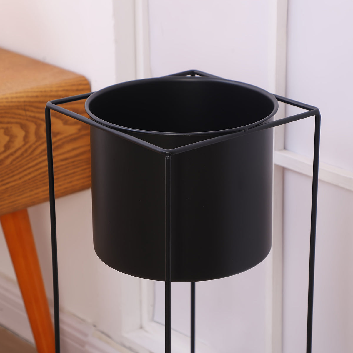 Metal Indoor Plant Stand | Modern Black Powder Coated Rectangular Plant Holder In Two Heights
