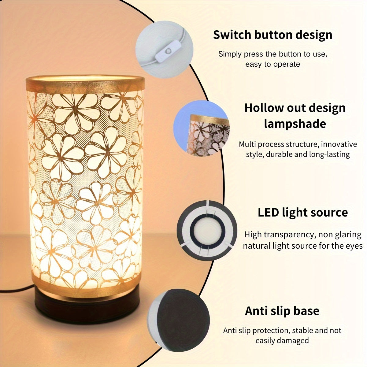 Floral USB Table Lamp | Warm Ambient Decorative Light With A Cut Sunflower Patterned Shade Design