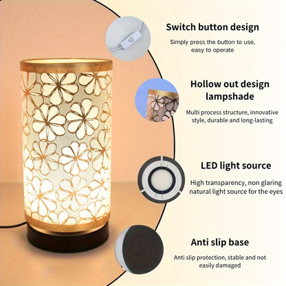 Floral USB Table Lamp | Warm Ambient Decorative Light With A Cut Sunflower Patterned Shade Design