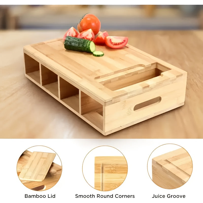 Bamboo Cutting Board With Storage Trays and Graters | Multifunctional Kitchen Prep Station Set