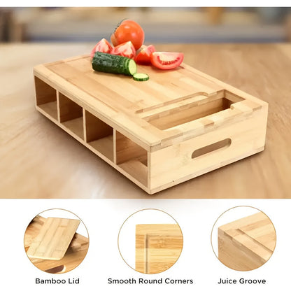Bamboo Cutting Board With Storage Trays and Graters | Multifunctional Kitchen Prep Station Set