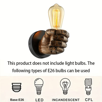 Industrial Hand Wall Lamp | Sculptural Resin E26 Wall Sconce In A Left or Right Handed Form