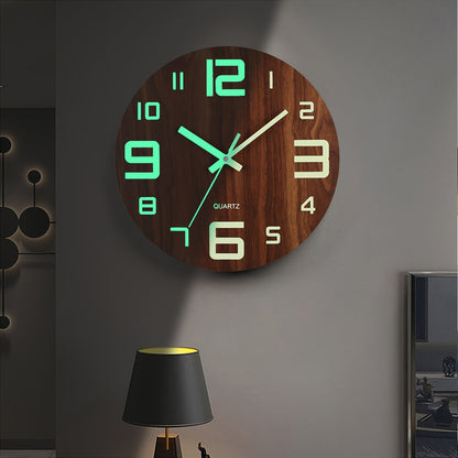 Walnut Luminous Wall Clock | Silent Glow In The Dark Wooden Clock For Bedrooms and Hallways
