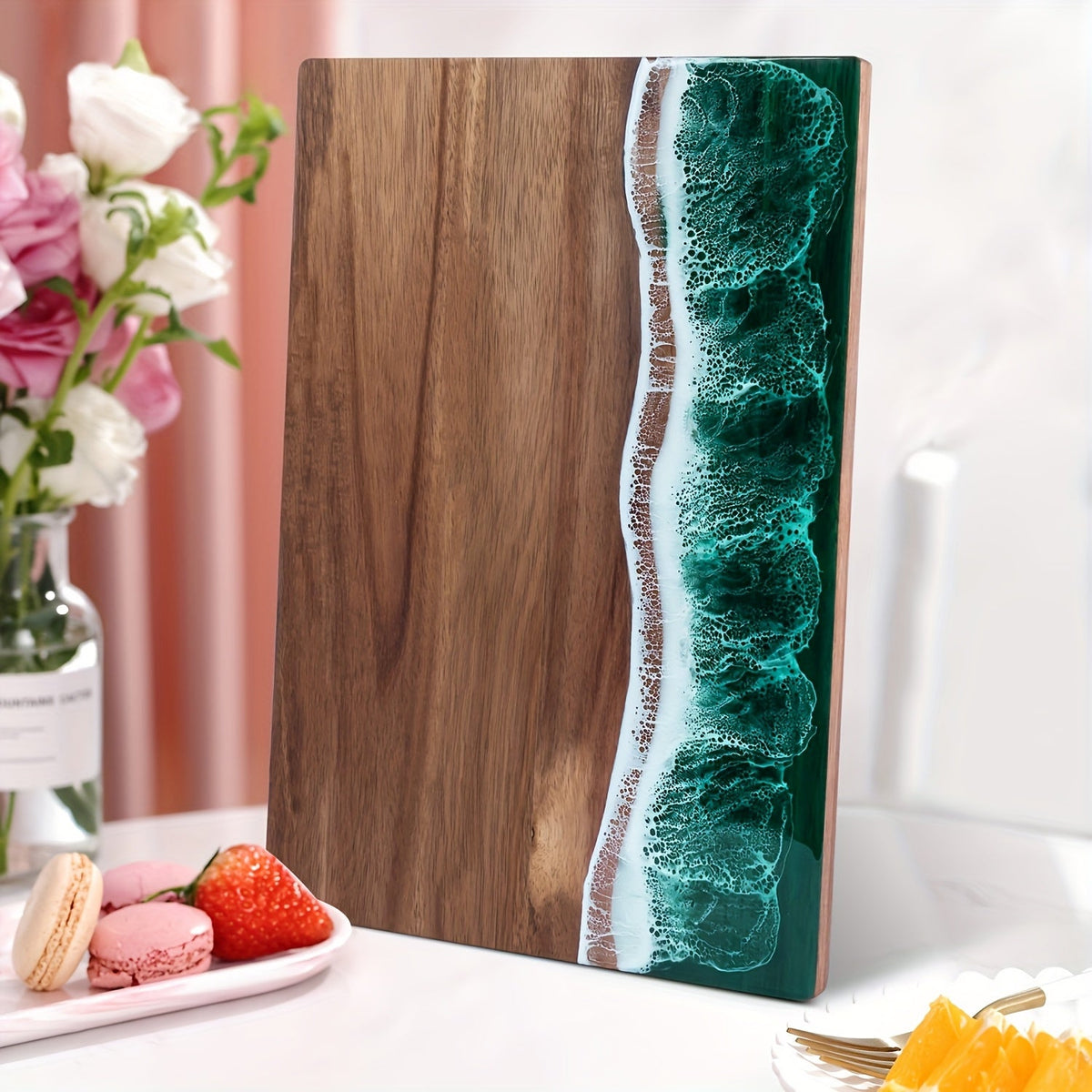 Wave Resin Cutting Board | Ocean Inspired Acacia Wood Cheese and Charcuterie Serving Board