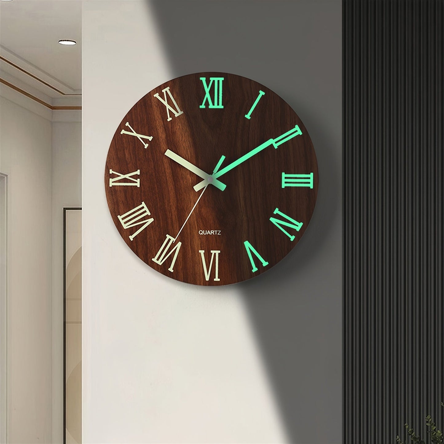 Walnut Luminous Wall Clock | Silent Glow In The Dark Wooden Clock For Bedrooms and Hallways