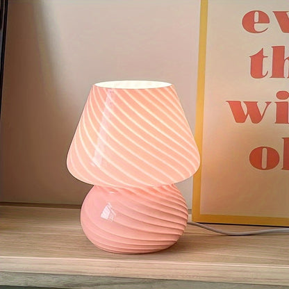 Murano Style Glass Mushroom Lamp | USB Dimmable Table Light In White, Pink and Beige Glass