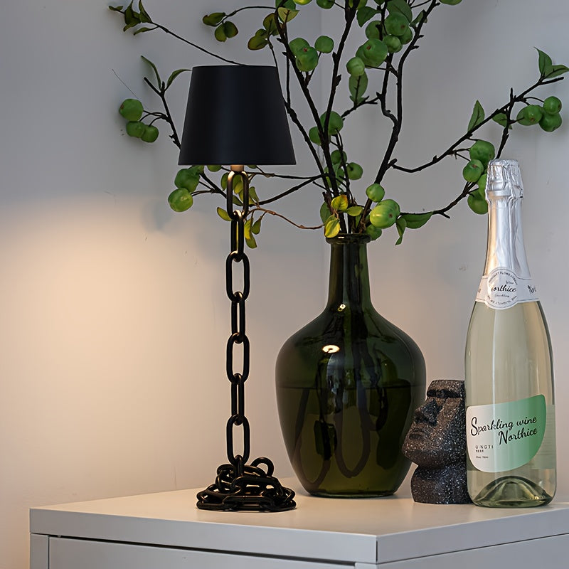 Modern Chain Link Table Lamp | Rechargeable Touch LED Light In A Matte Black Lacquer Finish