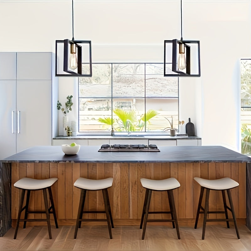 Industrial Pendant Ceiling Light | Modern Minimalist Geometric Open Frame In Metal or Wood