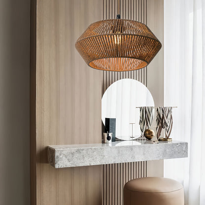 Handwoven Paper Rope Pendant Shade | Modern Natural Geometric Woven Shade, 32 Centimetres Wide