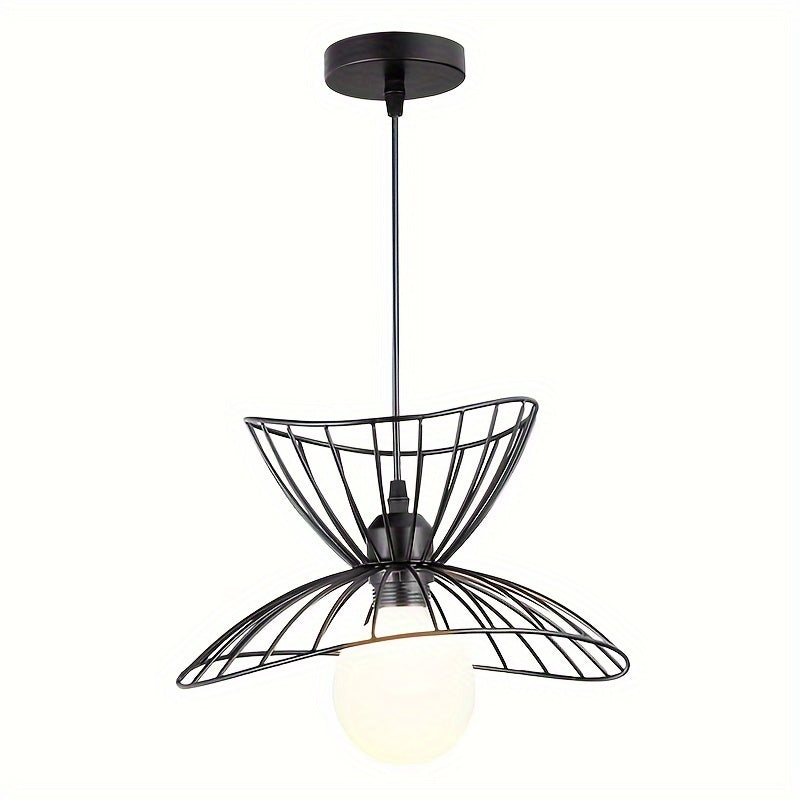 Retro Black Pendant Light | Adjustable Industrial Open Wire Petal Cage Shade In Matte Black