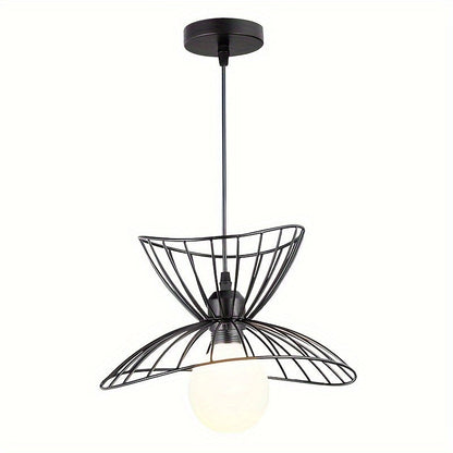 Retro Black Pendant Light | Adjustable Industrial Open Wire Petal Cage Shade In Matte Black