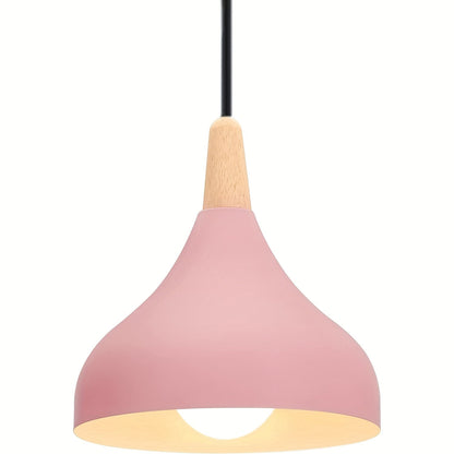 Modern Teardrop Pendant Light | Metal and Wood Hanging Ceiling Lamp In Nine Bold Shade Colourways
