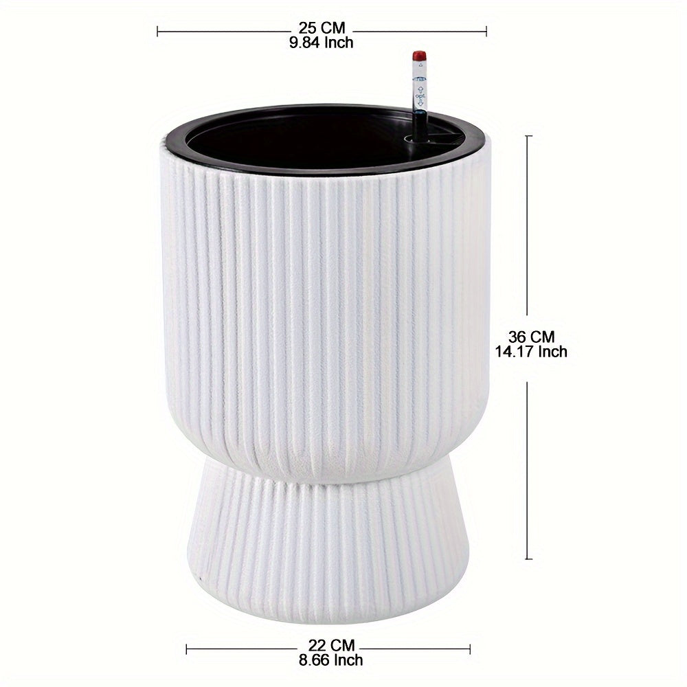 White Self Watering Flower Pot | Modern Wine Glass Design With A Built In Water Level Indicator