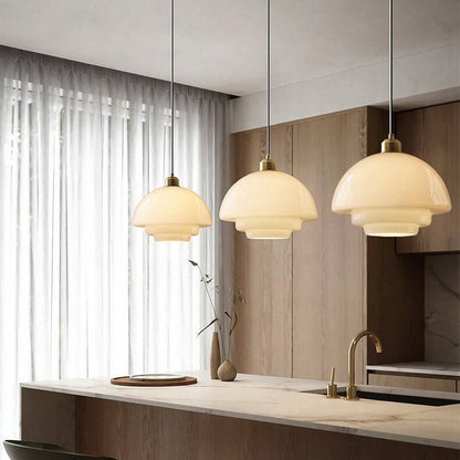 White Glass Pendant Light | Modern Mid Century Ceiling Lamp For Dining Rooms and Hallway Spaces