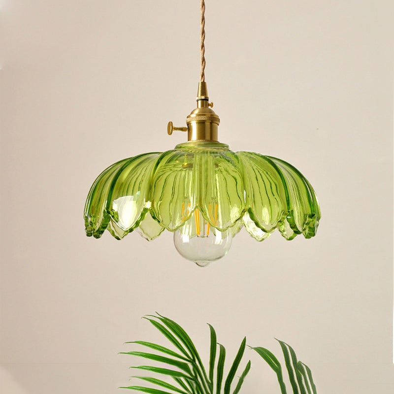 Vintage Flower Pendant Lamp | Coloured Glass Hanging Light For Dining Rooms and Kitchen Islands