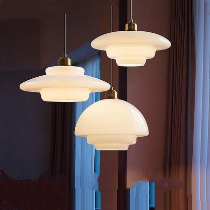 White Glass Pendant Light | Modern Mid Century Ceiling Lamp For Dining Rooms and Hallway Spaces
