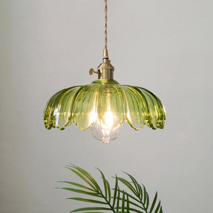 Vintage Flower Pendant Lamp | Coloured Glass Hanging Light For Dining Rooms and Kitchen Islands