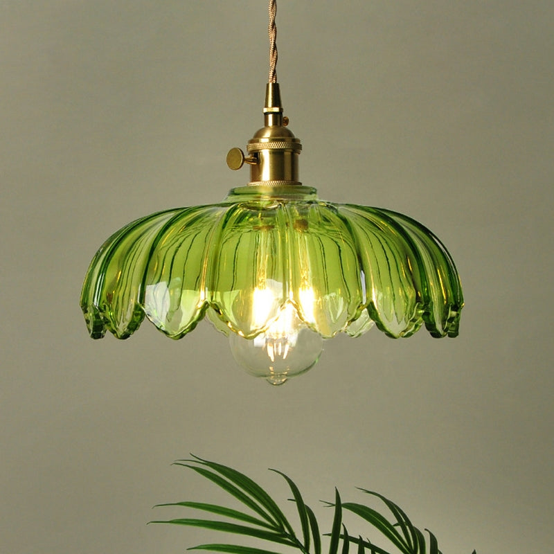 Vintage Flower Pendant Lamp | Coloured Glass Hanging Light For Dining Rooms and Kitchen Islands